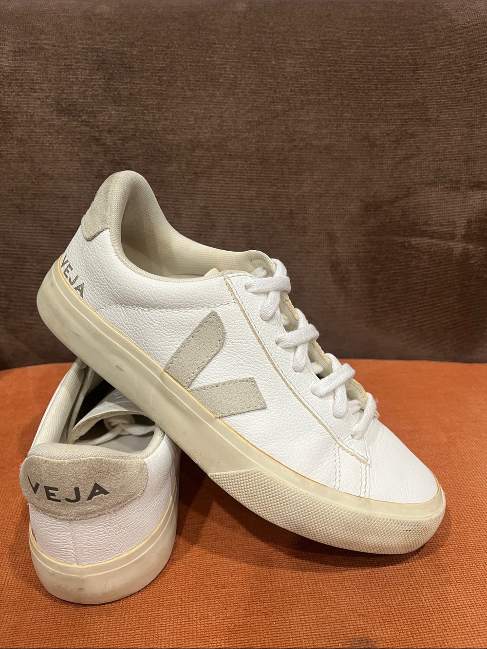 Veja White Leather Low-Top Sneakers with Cream Sole 38/7 US